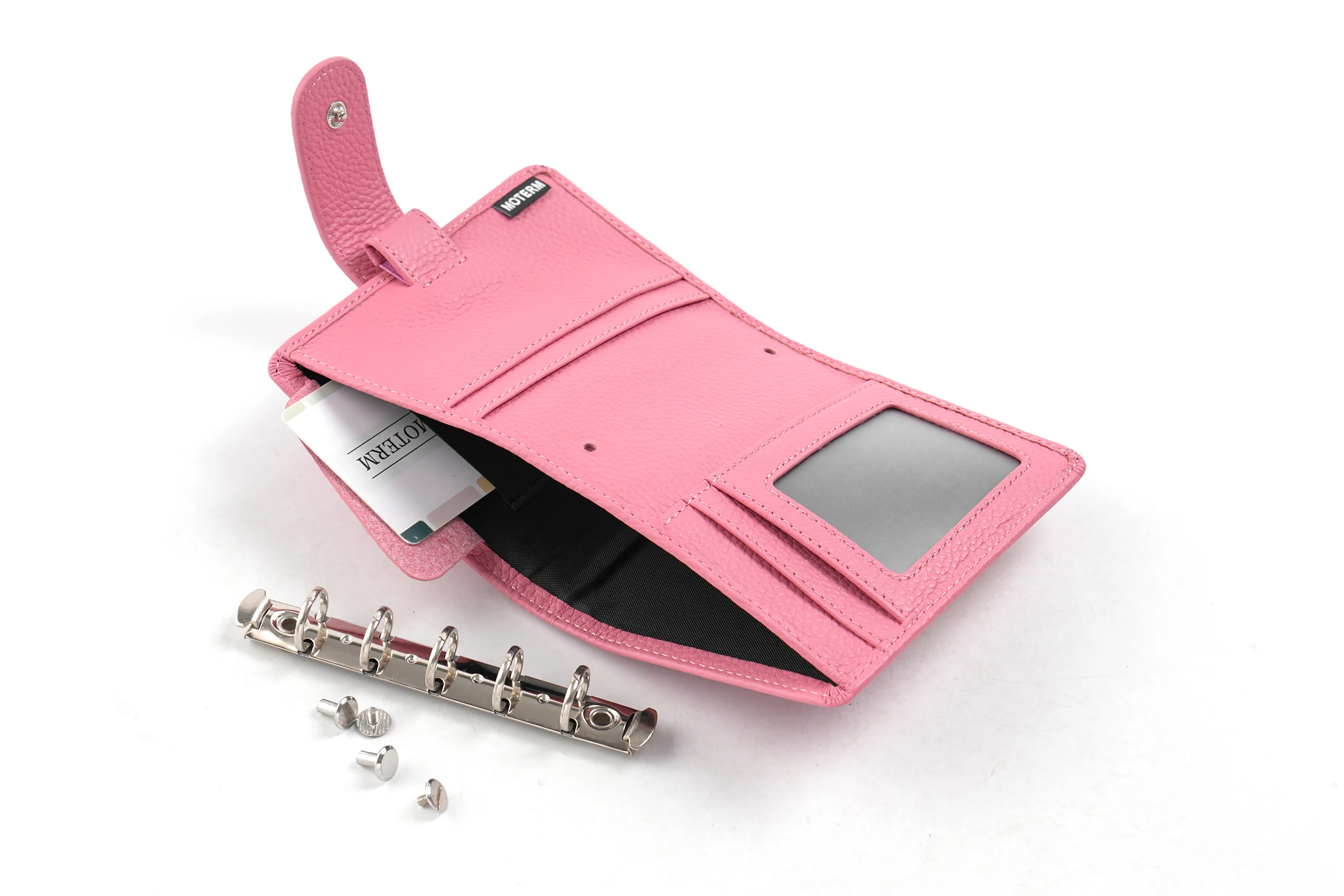 Moterm Regular A8 / M5 Size Rings Planner Pebbled Grain Cowhide 5-hole Mini Notebook with 15 MM Rings Organizer Journey Diary