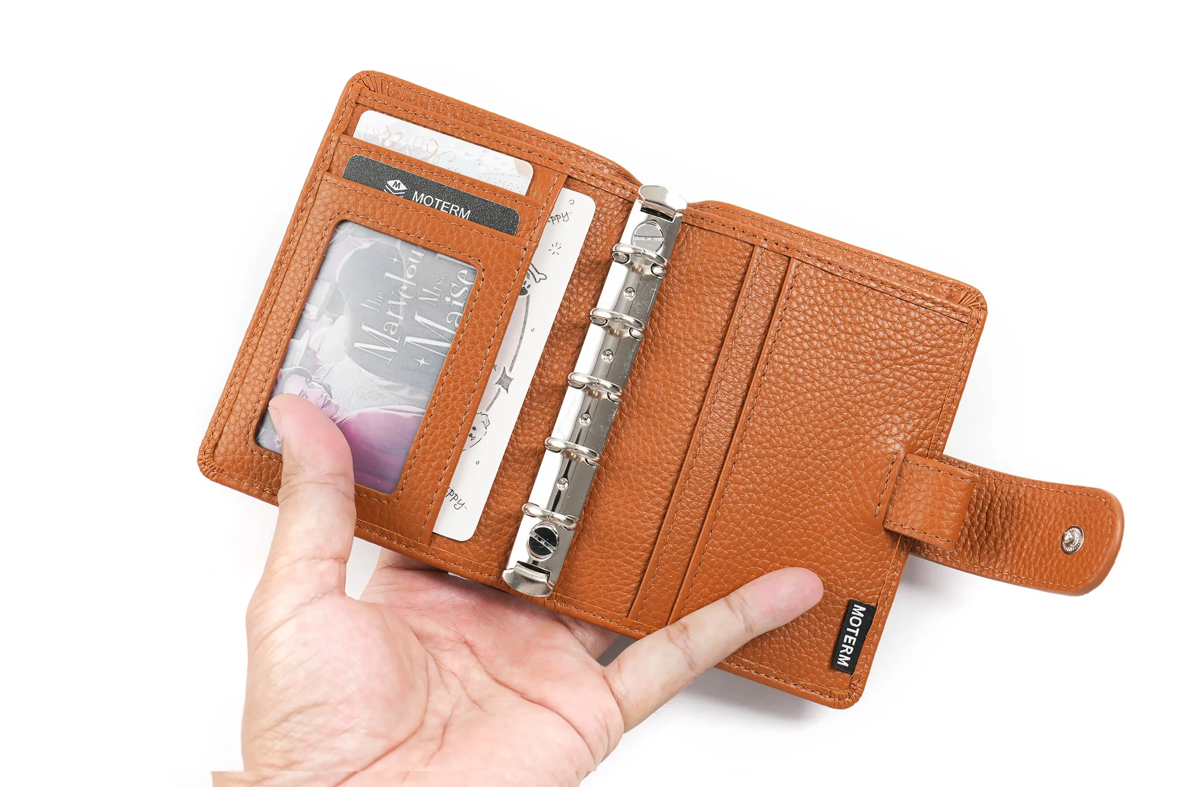 Moterm Regular A8 / M5 Size Rings Planner Pebbled Grain Cowhide 5-hole Mini Notebook with 15 MM Rings Organizer Journey Diary