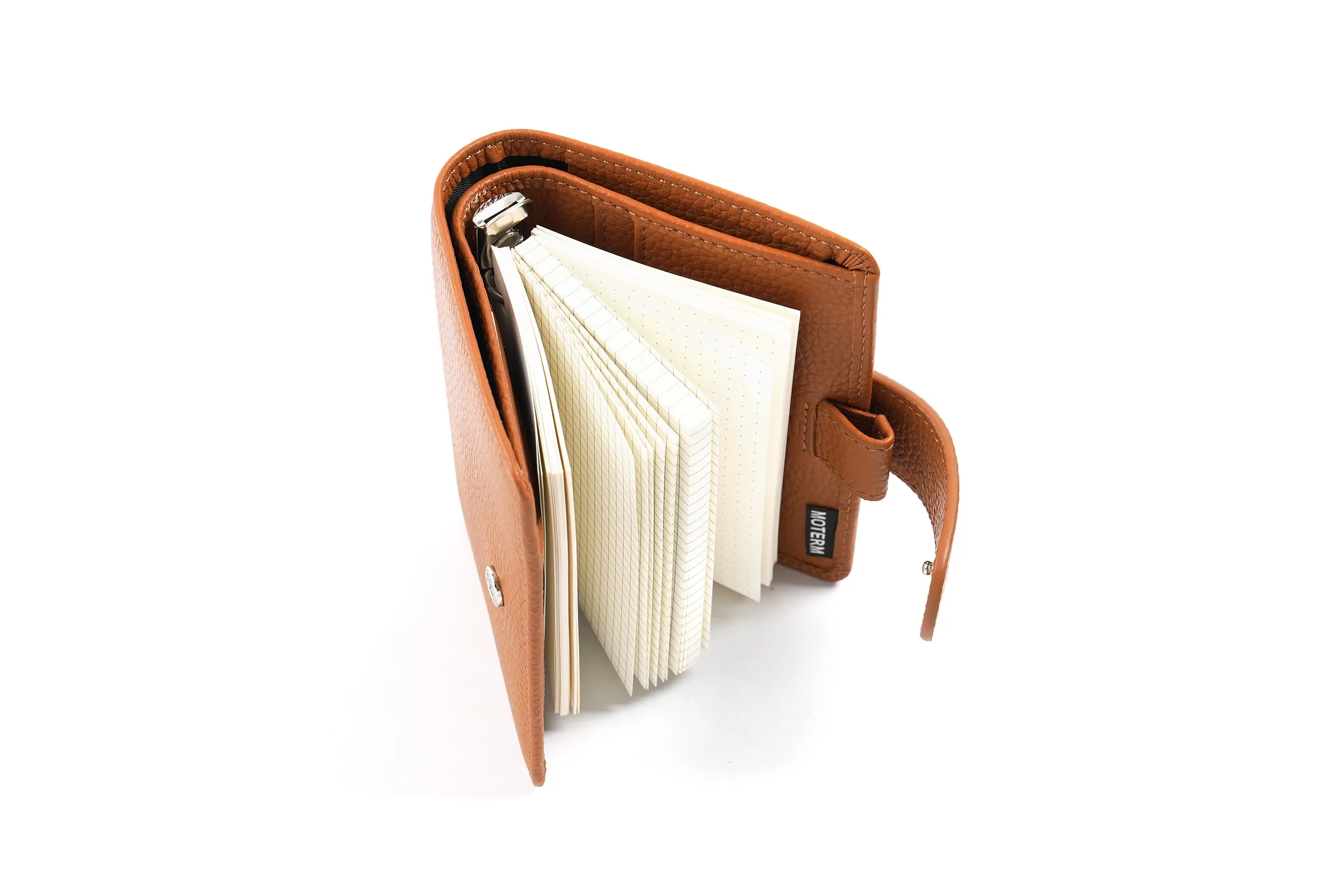 Moterm Regular A8 / M5 Size Rings Planner Pebbled Grain Cowhide 5-hole Mini Notebook with 15 MM Rings Organizer Journey Diary