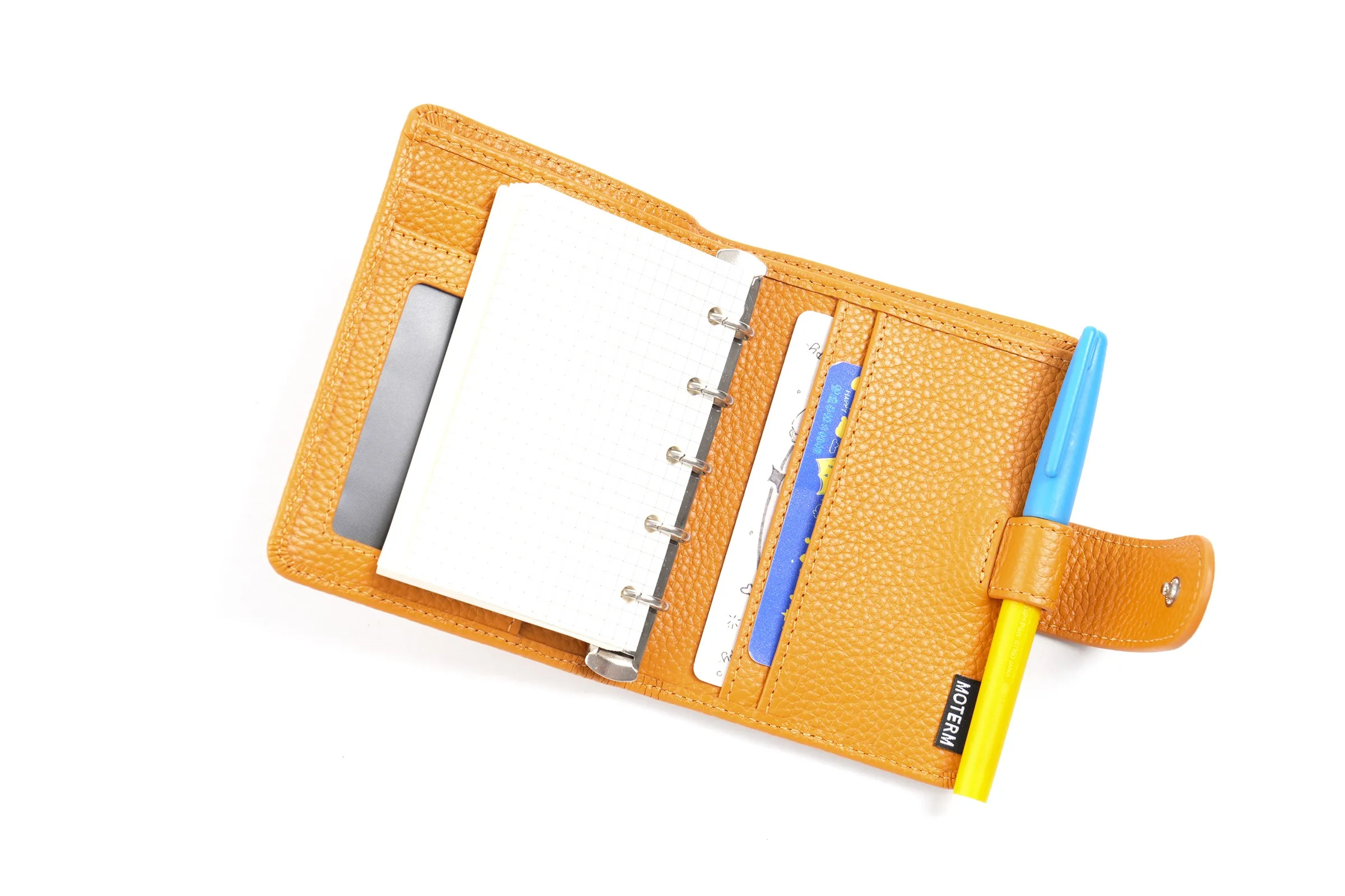 Moterm Regular A8 / M5 Size Rings Planner Pebbled Grain Cowhide 5-hole Mini Notebook with 15 MM Rings Organizer Journey Diary