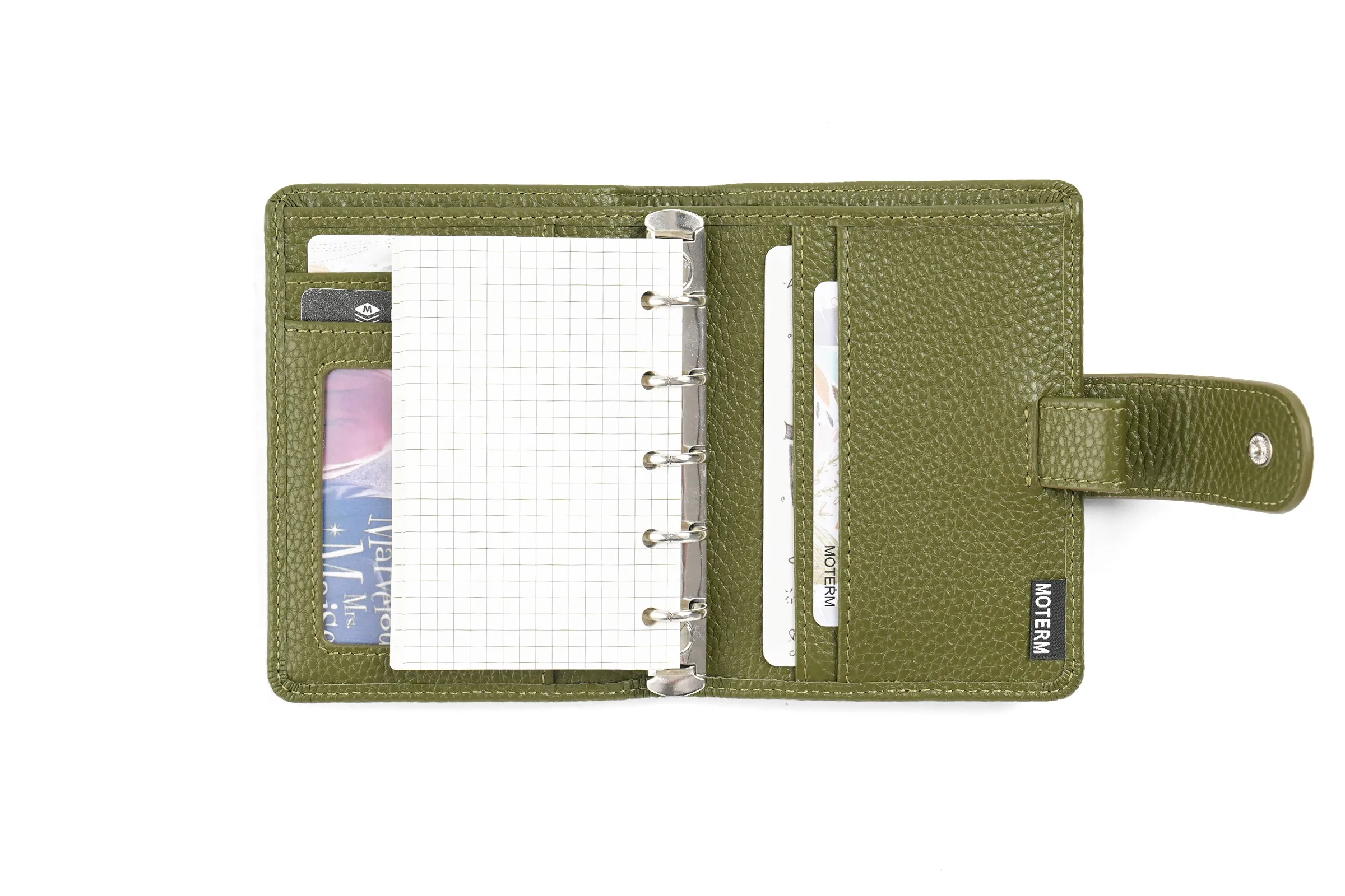 Moterm Regular A8 / M5 Size Rings Planner Pebbled Grain Cowhide 5-hole Mini Notebook with 15 MM Rings Organizer Journey Diary