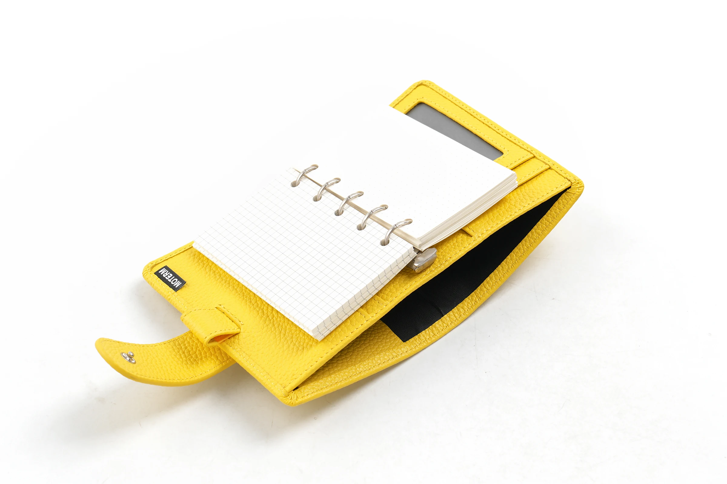 Moterm Regular A8 / M5 Size Rings Planner Pebbled Grain Cowhide 5-hole Mini Notebook with 15 MM Rings Organizer Journey Diary
