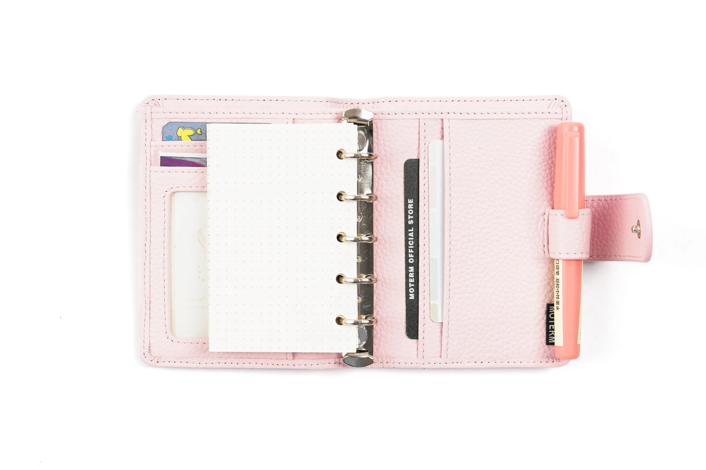 Moterm Regular A8 / M5 Size Rings Planner Pebbled Grain Cowhide 5-hole Mini Notebook with 15 MM Rings Organizer Journey Diary