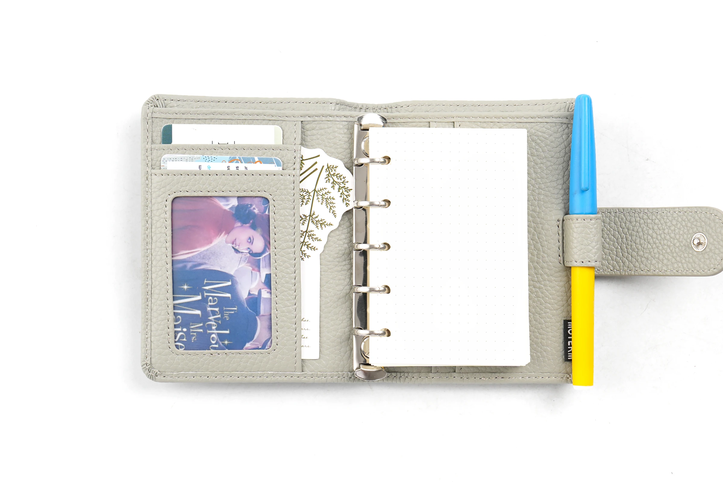 Moterm Regular A8 / M5 Size Rings Planner Pebbled Grain Cowhide 5-hole Mini Notebook with 15 MM Rings Organizer Journey Diary
