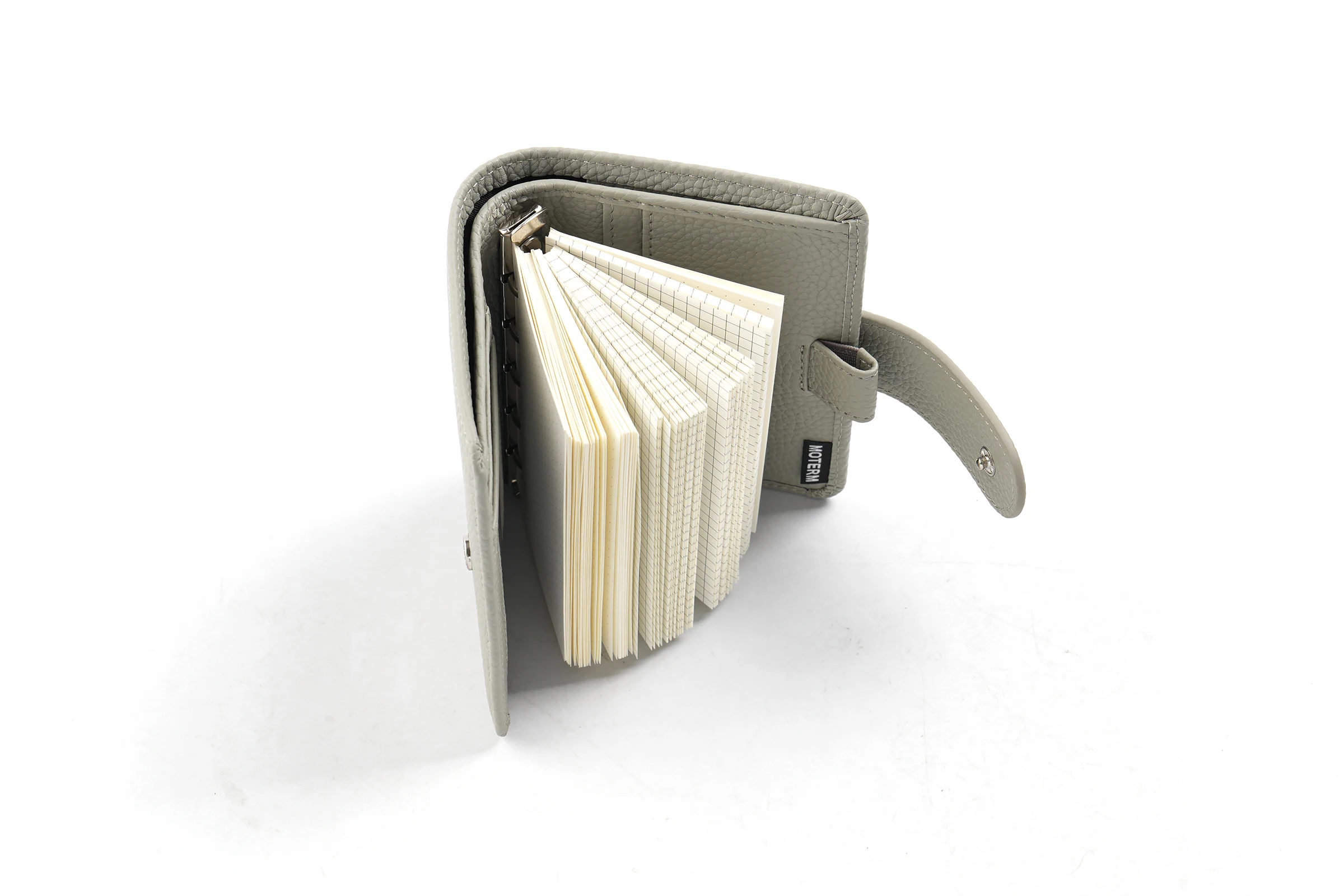 Moterm Regular A8 / M5 Size Rings Planner Pebbled Grain Cowhide 5-hole Mini Notebook with 15 MM Rings Organizer Journey Diary