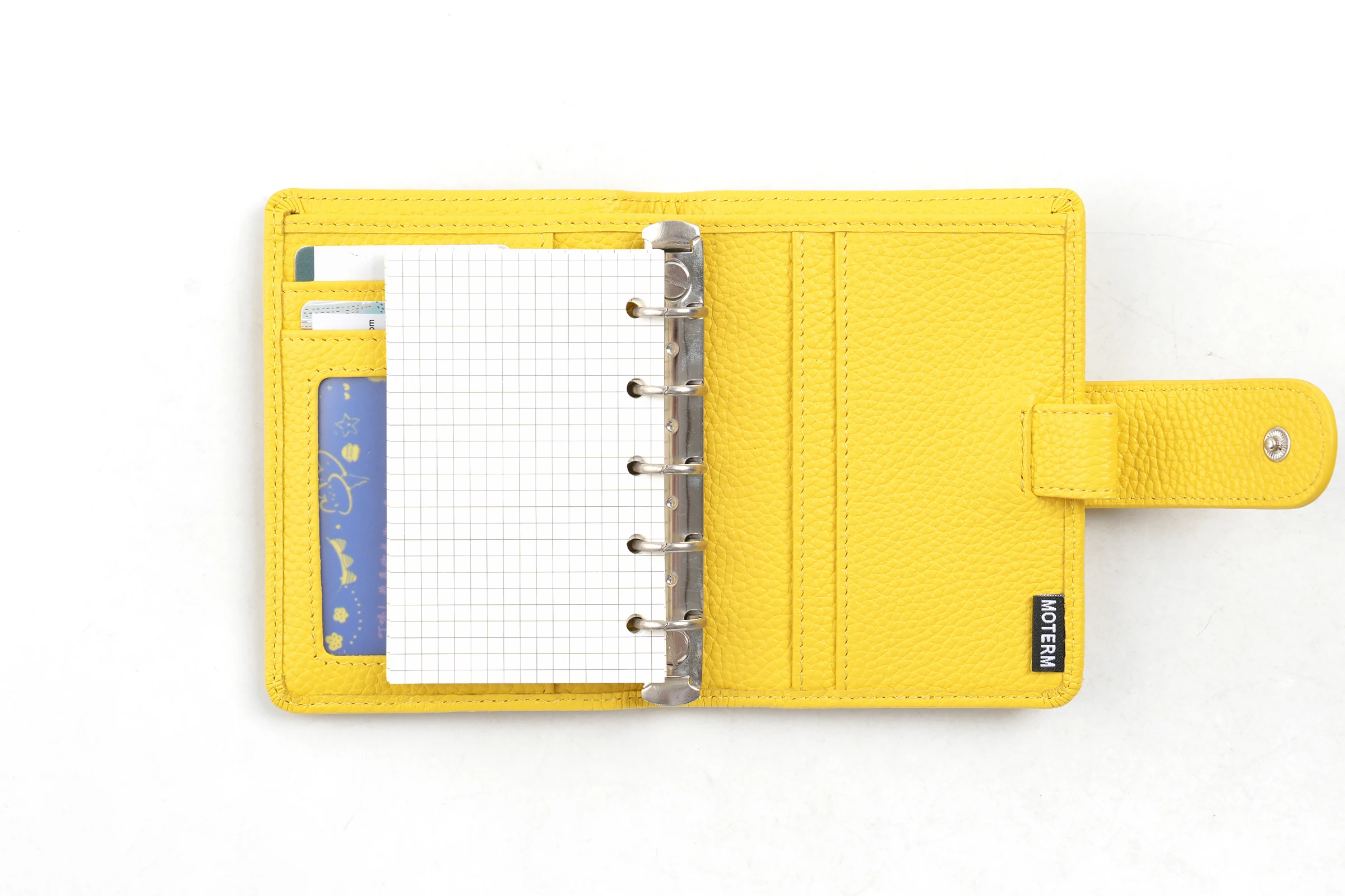 Moterm Regular A8 / M5 Size Rings Planner Pebbled Grain Cowhide 5-hole Mini Notebook with 15 MM Rings Organizer Journey Diary