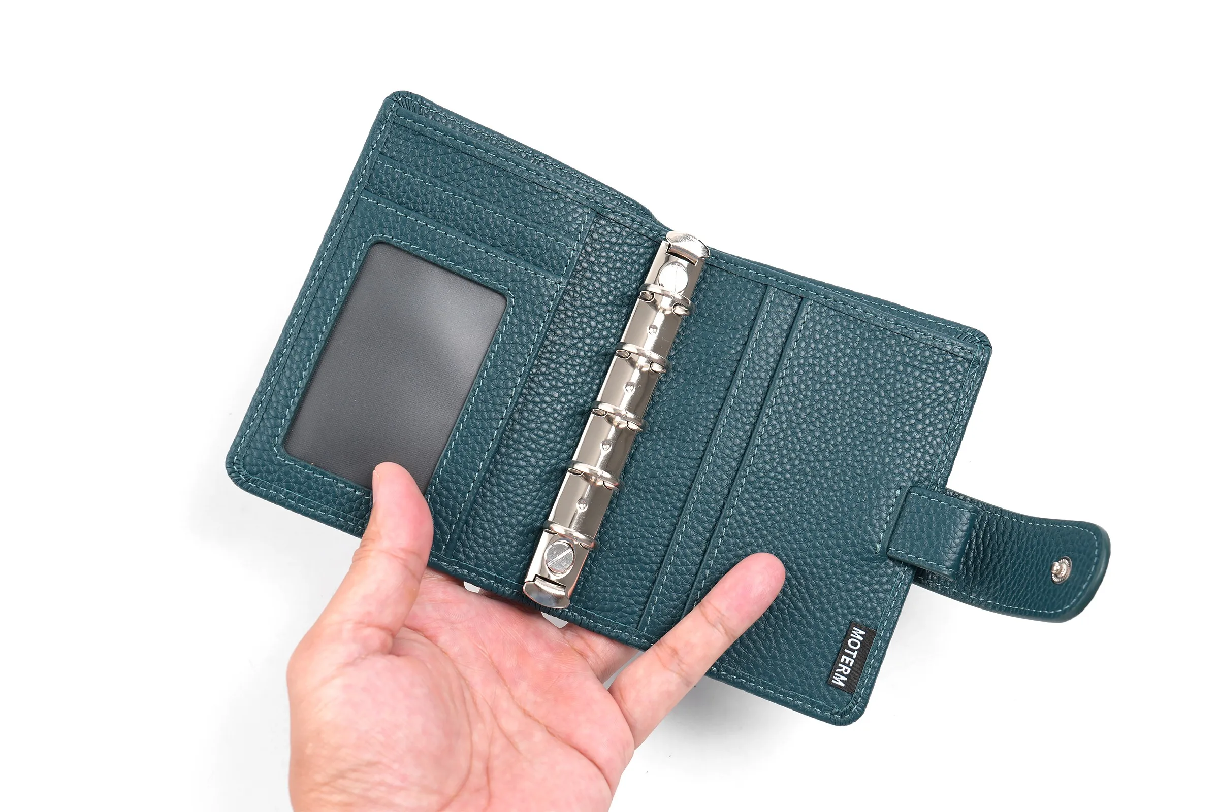 Moterm Regular A8 / M5 Size Rings Planner Pebbled Grain Cowhide 5-hole Mini Notebook with 15 MM Rings Organizer Journey Diary