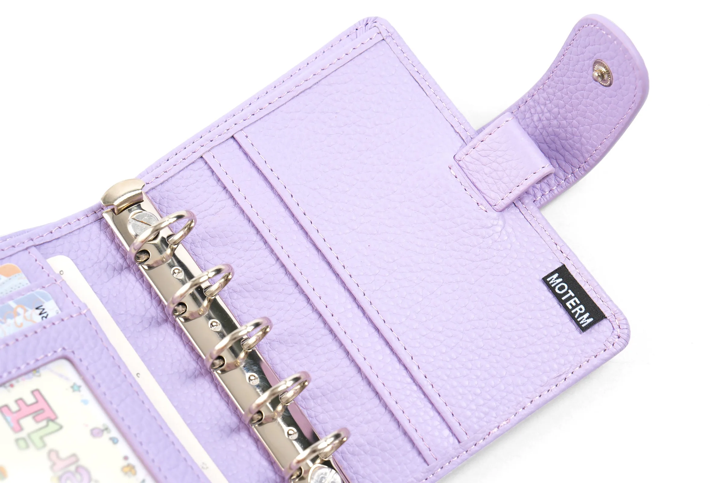 Moterm Regular A8 / M5 Size Rings Planner Pebbled Grain Cowhide 5-hole Mini Notebook with 15 MM Rings Organizer Journey Diary