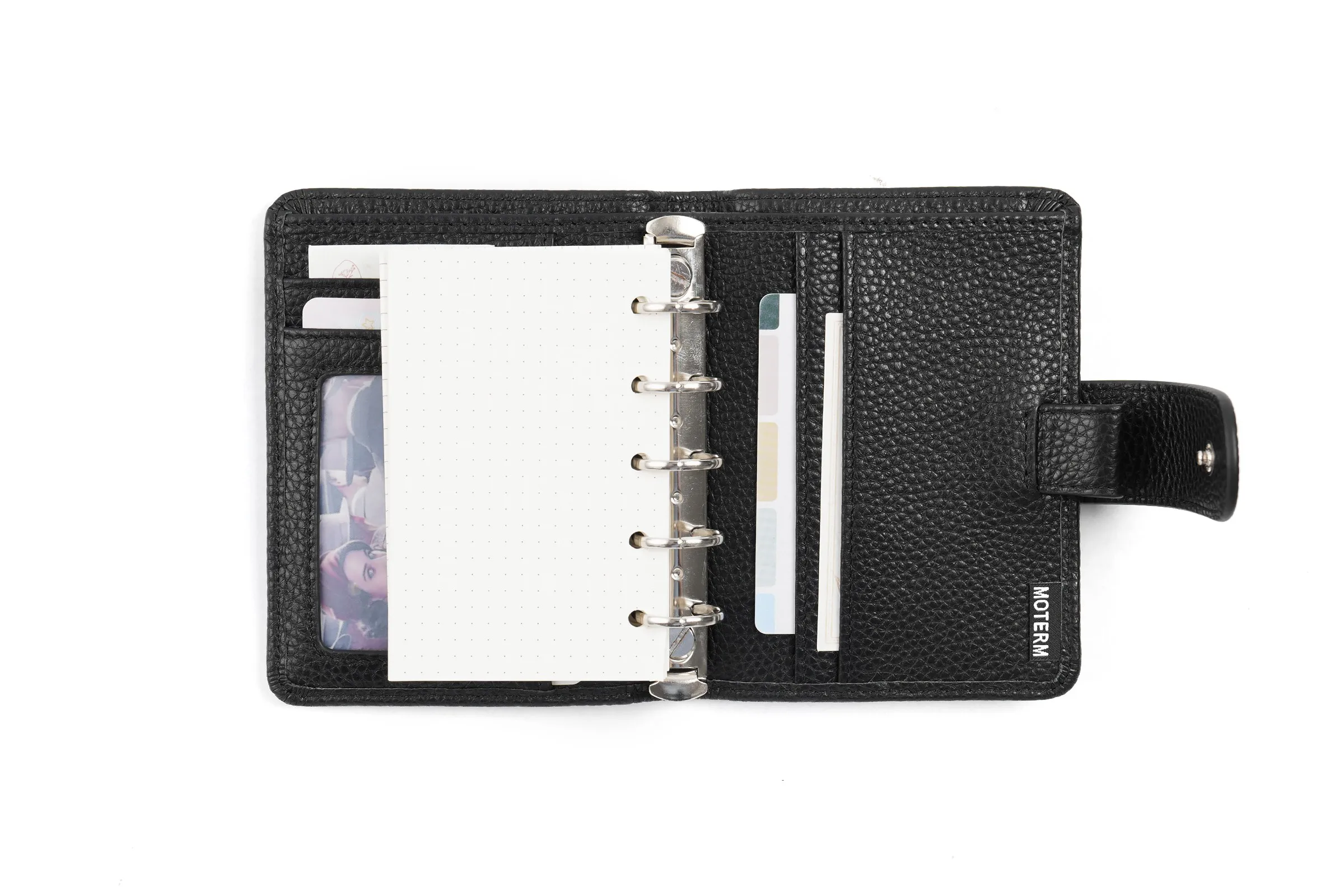 Moterm Regular A8 / M5 Size Rings Planner Pebbled Grain Cowhide 5-hole Mini Notebook with 15 MM Rings Organizer Journey Diary