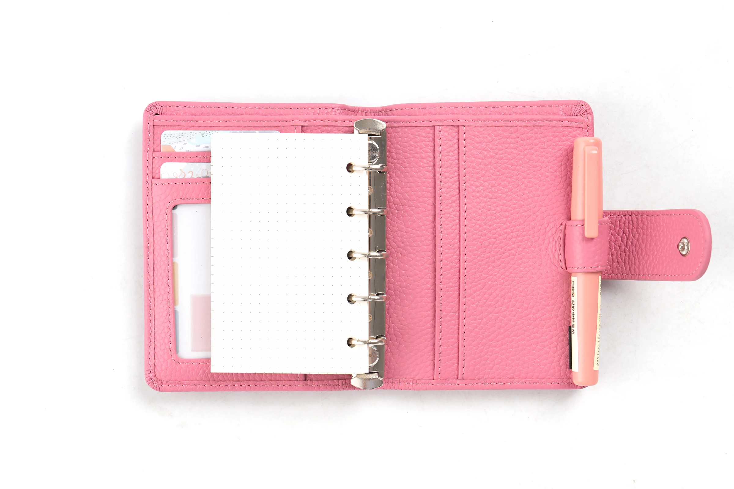 Moterm Regular A8 / M5 Size Rings Planner Pebbled Grain Cowhide 5-hole Mini Notebook with 15 MM Rings Organizer Journey Diary