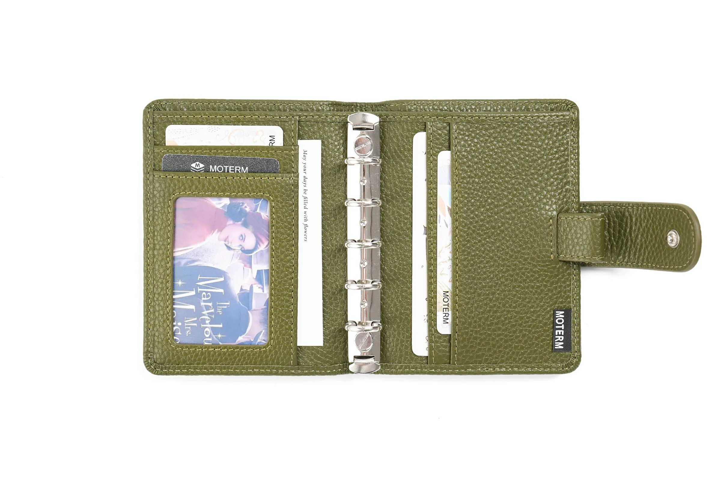 Moterm Regular A8 / M5 Size Rings Planner Pebbled Grain Cowhide 5-hole Mini Notebook with 15 MM Rings Organizer Journey Diary
