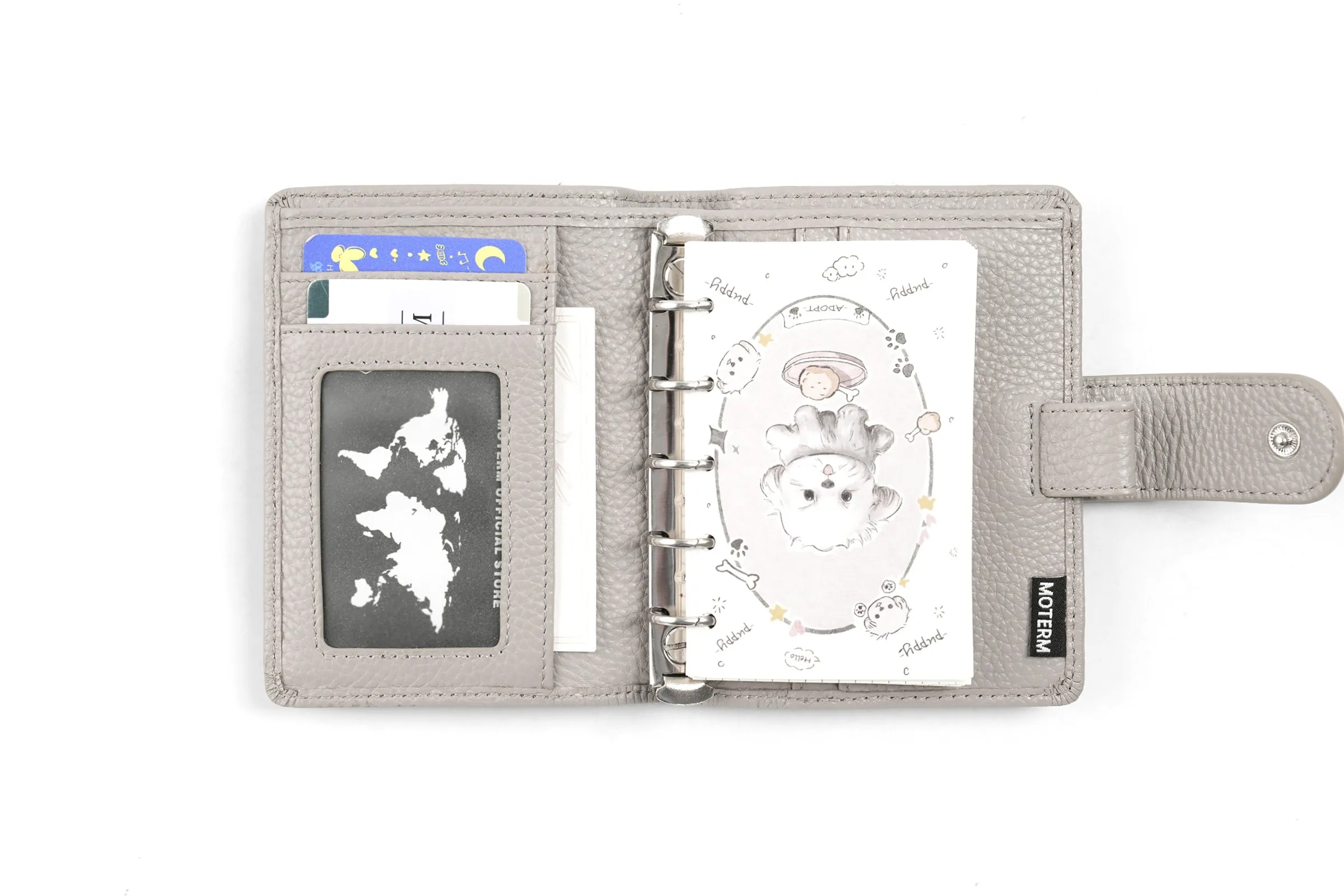 Moterm Regular A8 / M5 Size Rings Planner Pebbled Grain Cowhide 5-hole Mini Notebook with 15 MM Rings Organizer Journey Diary