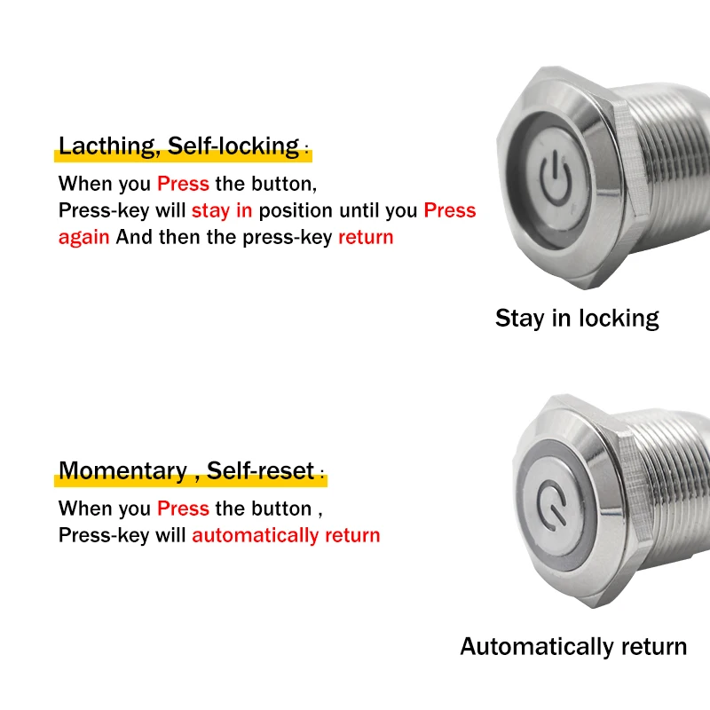 1pc 12mm Waterproof Momentary Stainless Steel Metal High Head Doorbell Bell Horn Push Button Switch Car Auto Engine Power Start