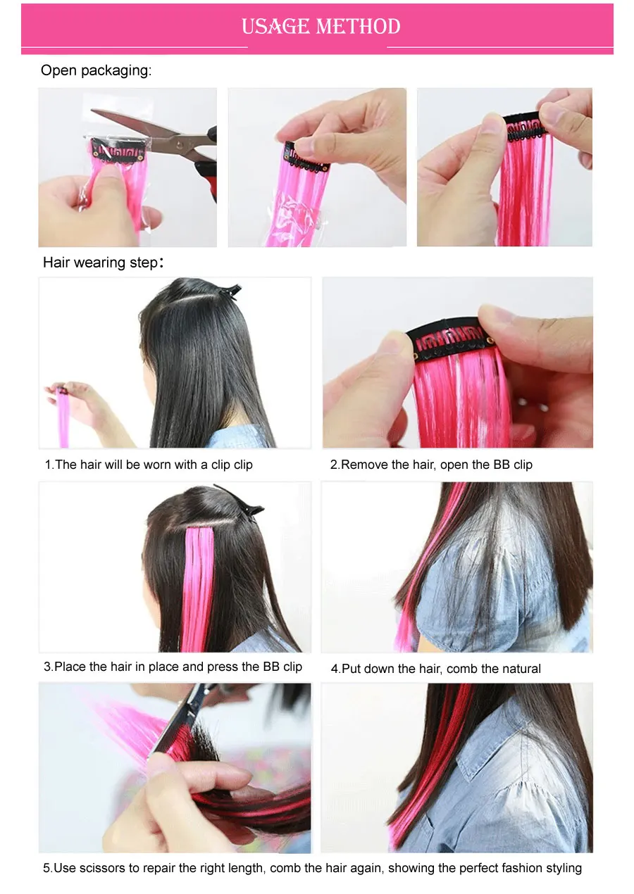 Highlights Hair Rainbow Synthetic Clip On Hair Extensions Ombre Colored Clip Hairpiece Colorful Clip Hair Strands For Festival