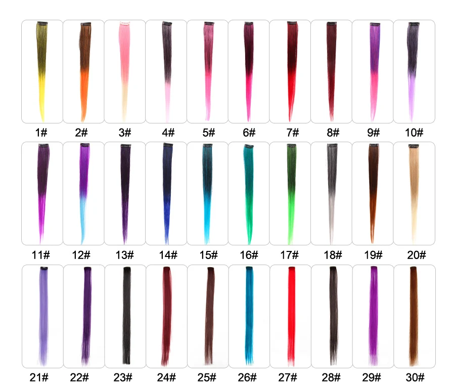 Highlights Hair Rainbow Synthetic Clip On Hair Extensions Ombre Colored Clip Hairpiece Colorful Clip Hair Strands For Festival