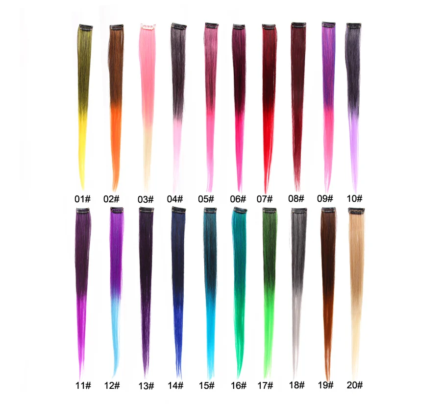 Highlights Hair Rainbow Synthetic Clip On Hair Extensions Ombre Colored Clip Hairpiece Colorful Clip Hair Strands For Festival