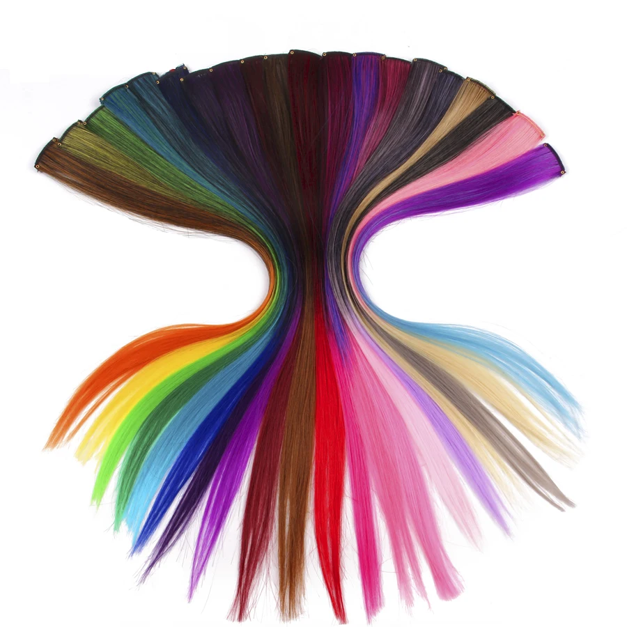 Highlights Hair Rainbow Synthetic Clip On Hair Extensions Ombre Colored Clip Hairpiece Colorful Clip Hair Strands For Festival