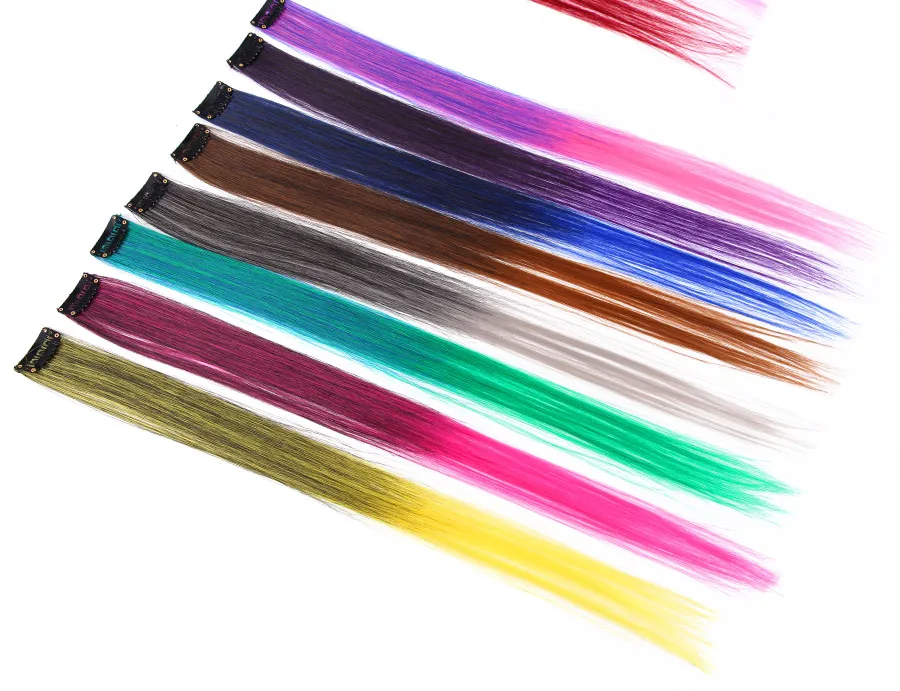 Highlights Hair Rainbow Synthetic Clip On Hair Extensions Ombre Colored Clip Hairpiece Colorful Clip Hair Strands For Festival