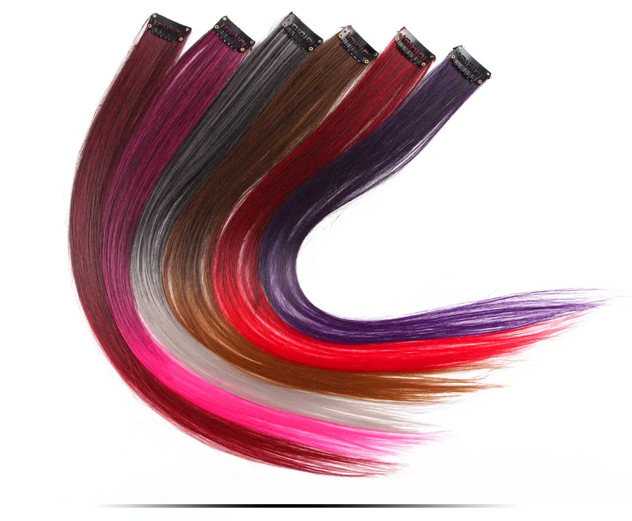 Highlights Hair Rainbow Synthetic Clip On Hair Extensions Ombre Colored Clip Hairpiece Colorful Clip Hair Strands For Festival