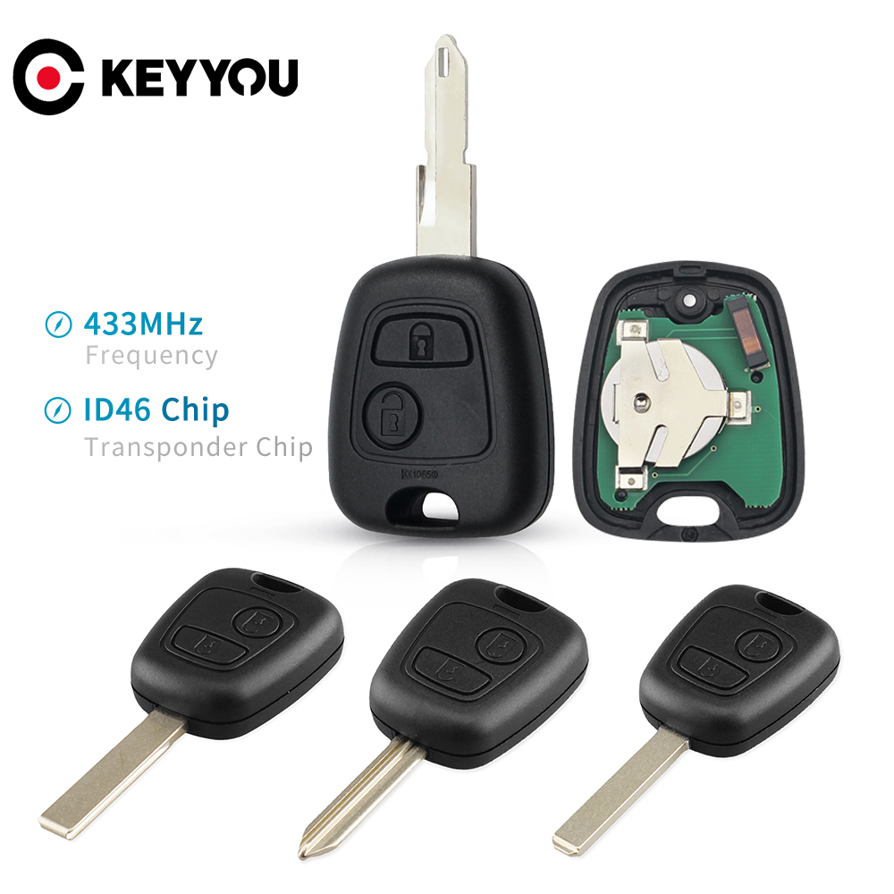 KEYYOU 2 Button 433Mhz Remote Car Key For Peugeot 307 206 407 Partner Citroen C1 C2 C3 ID46 PCF7961 chip VA2 Ne73 HU83 SX9 Blade