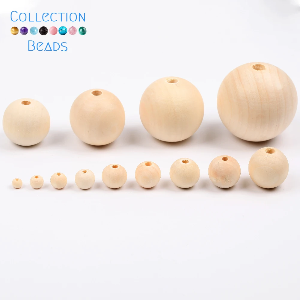 4-50mm 1-1000pcs Natural Wood Beads Round Spacer Wooden Pearl Lead-Free Balls Charms DIY For Jewelry Making Handmade Accessories