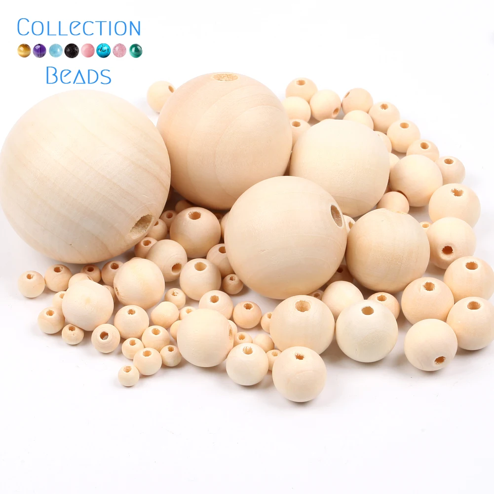 4-50mm 1-1000pcs Natural Wood Beads Round Spacer Wooden Pearl Lead-Free Balls Charms DIY For Jewelry Making Handmade Accessories