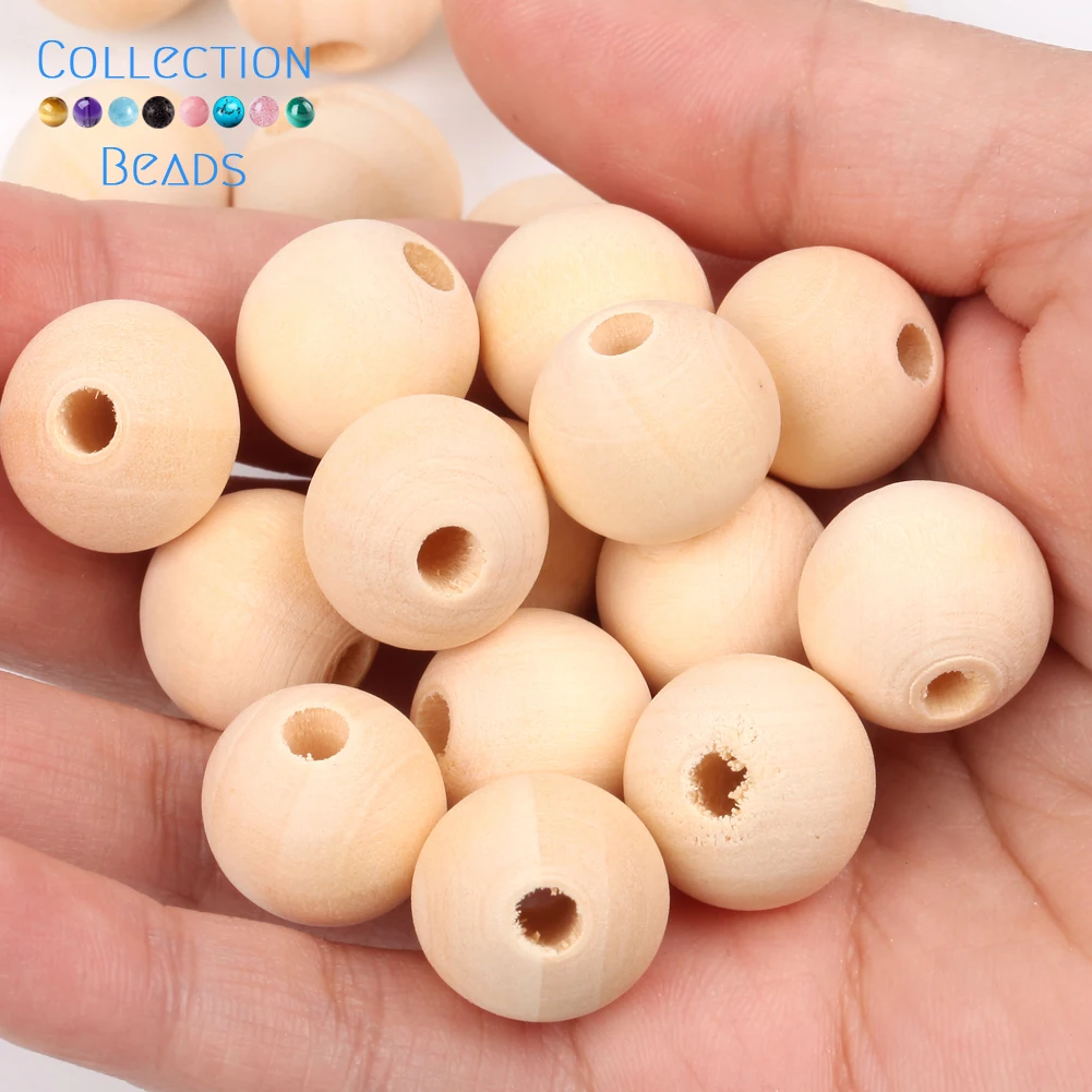 4-50mm 1-1000pcs Natural Wood Beads Round Spacer Wooden Pearl Lead-Free Balls Charms DIY For Jewelry Making Handmade Accessories