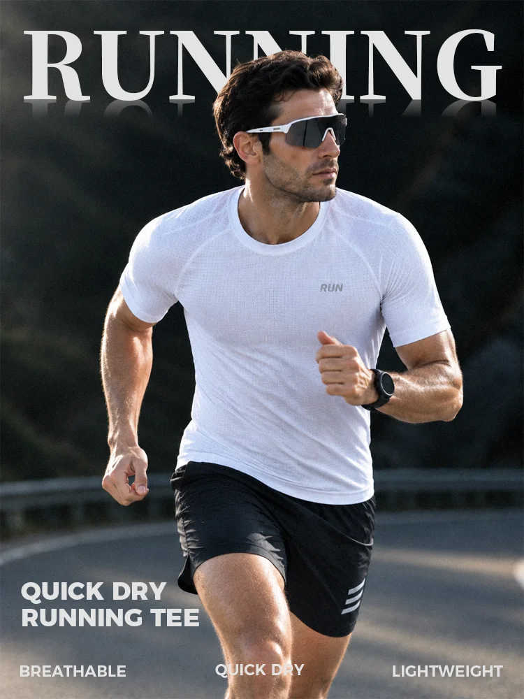 High Quality Polyester Men Running T Shirt Quick Dry Fitness Shirt Training Exercise Clothes Gym Sport Shirt Tops Lightweight