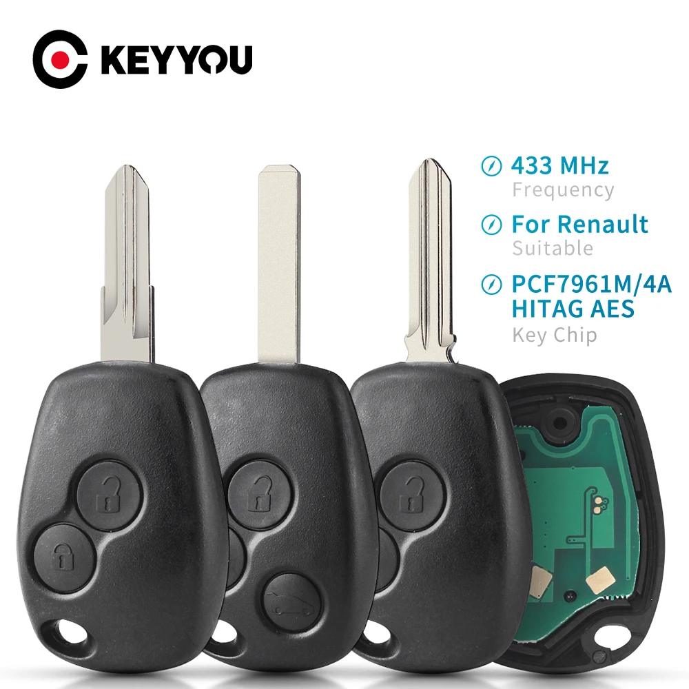 KEYYOU Remote Car Key 433MHz for Renault Trafic Vauxhall Vivaro Sandero Logan Symbol Dacia Duster 4A PCF7961M HITAG AES Chip