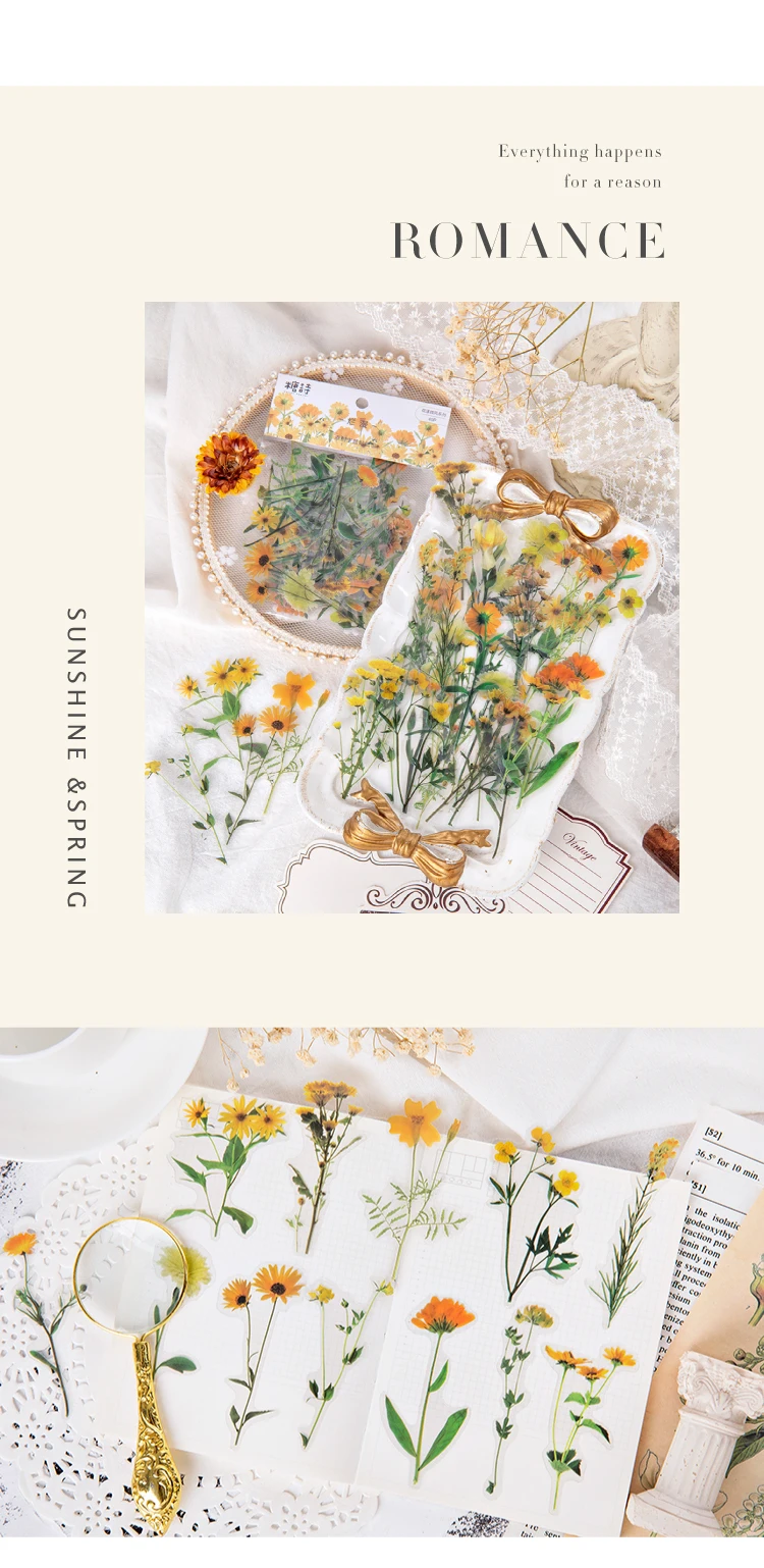 Flowers Sticker pack 40pcs Fresh Flower Plant Transparent Waterproof daisy hand account Decoration Scrapbooking material