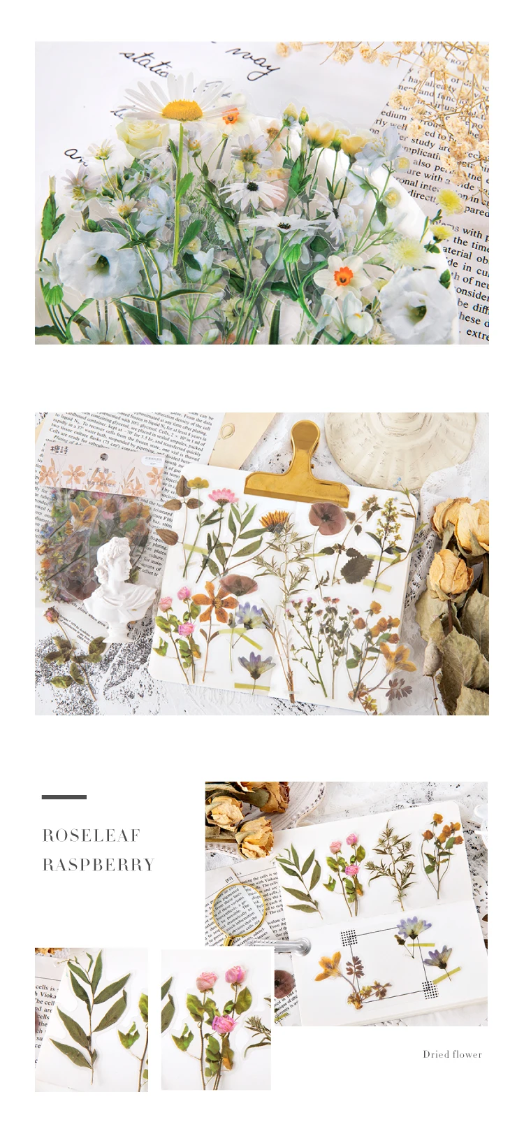 Flowers Sticker pack 40pcs Fresh Flower Plant Transparent Waterproof daisy hand account Decoration Scrapbooking material