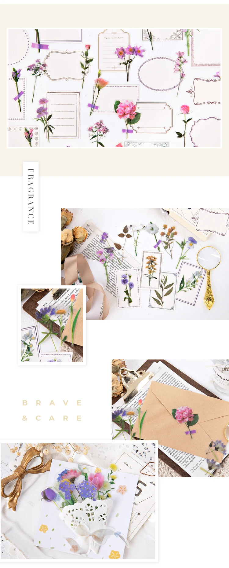 Flowers Sticker pack 40pcs Fresh Flower Plant Transparent Waterproof daisy hand account Decoration Scrapbooking material