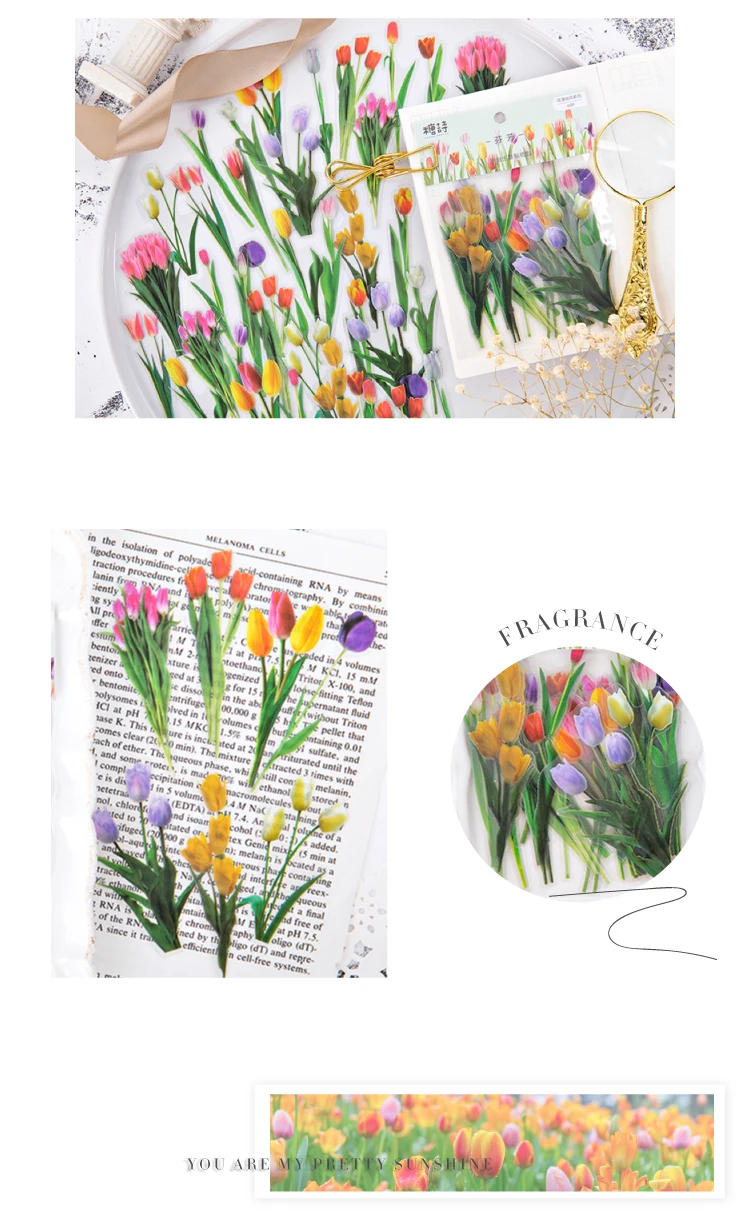 Flowers Sticker pack 40pcs Fresh Flower Plant Transparent Waterproof daisy hand account Decoration Scrapbooking material
