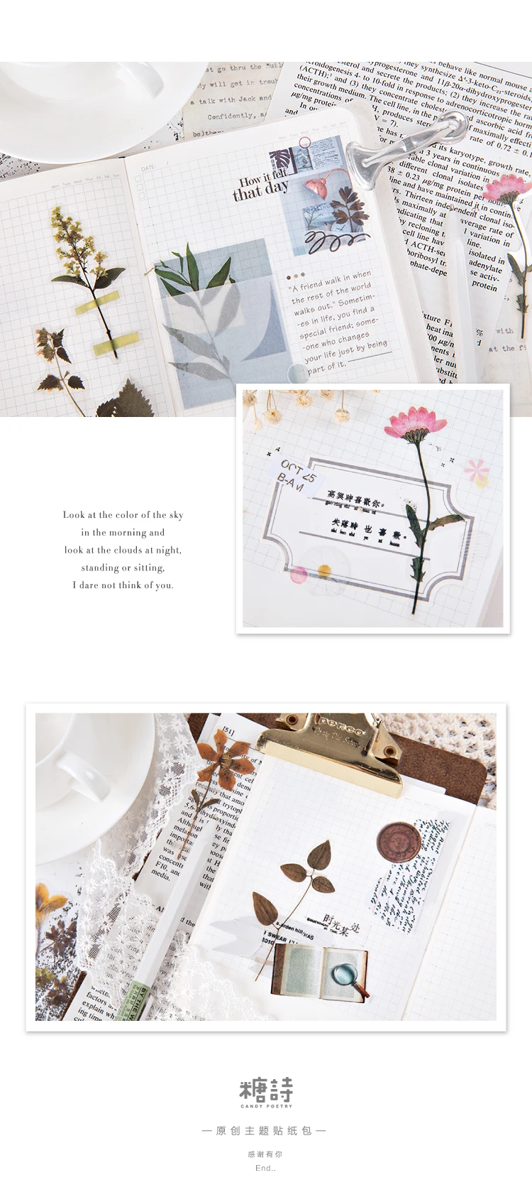 Flowers Sticker pack 40pcs Fresh Flower Plant Transparent Waterproof daisy hand account Decoration Scrapbooking material