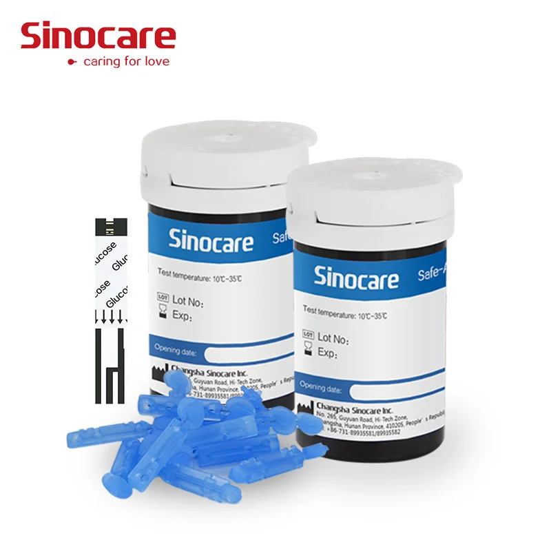 25/50/100/200/300/400PCS Sinocare Safe-Accu Blood Glucose Test Strips and Lancets for Blood Glucose Monitor Diabetes