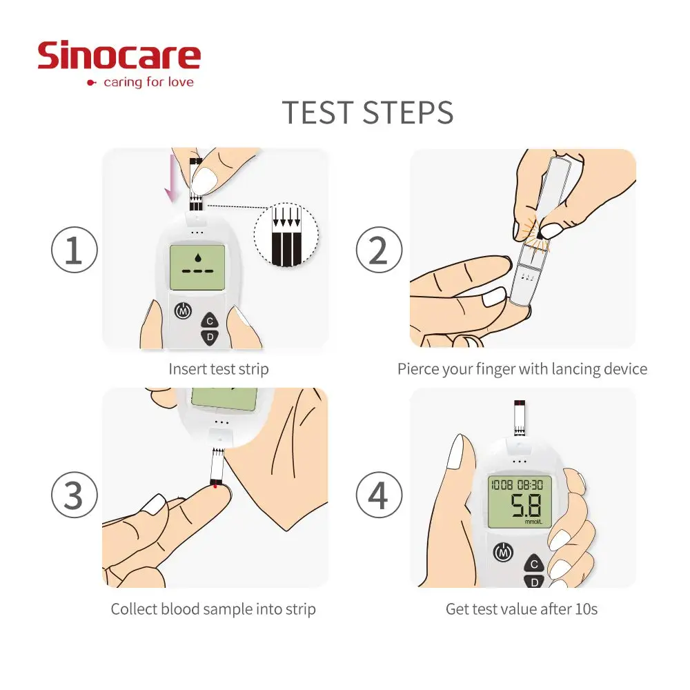25/50/100/200/300/400PCS Sinocare Safe-Accu Blood Glucose Test Strips and Lancets for Blood Glucose Monitor Diabetes