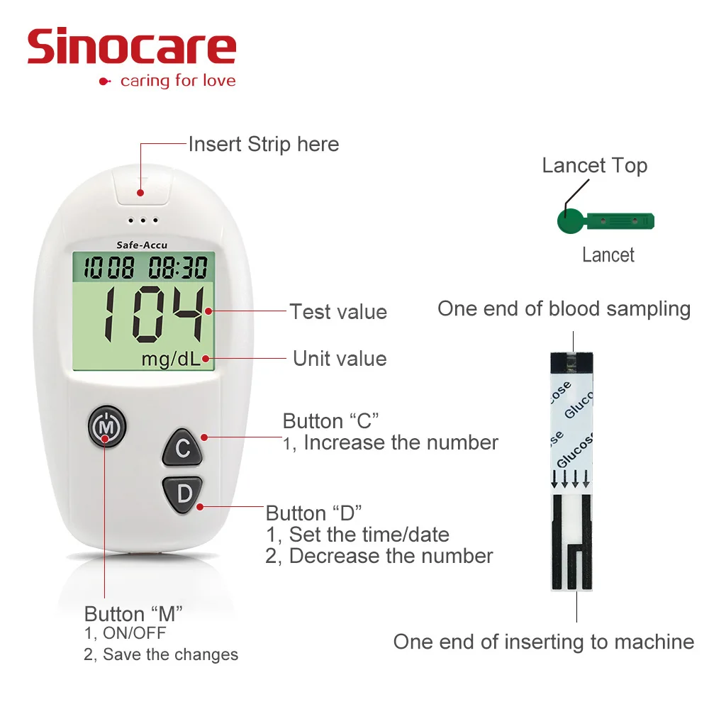 25/50/100/200/300/400PCS Sinocare Safe-Accu Blood Glucose Test Strips and Lancets for Blood Glucose Monitor Diabetes