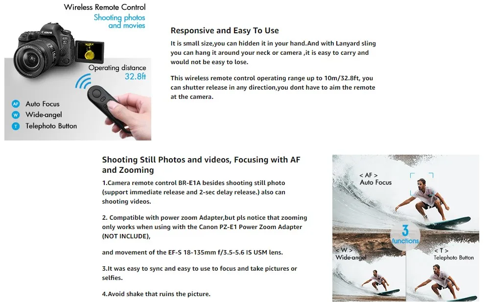 BR-E1 Wireless Remote Control Shutter Release for Canon EOS R5II R50 R8 R6II RP 850D 6DII 90D 77D 800D 200DII M200 M50II G7XIII