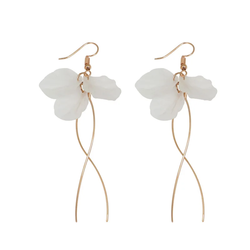 Korean Acrylic Big Flower Tassel Drop Earrings for Women Sweet White Crystal Petals Brincos Wedding Party Jewelry Girl Gift