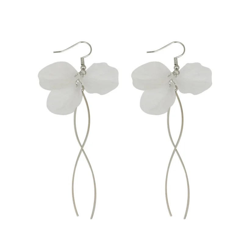 Korean Acrylic Big Flower Tassel Drop Earrings for Women Sweet White Crystal Petals Brincos Wedding Party Jewelry Girl Gift