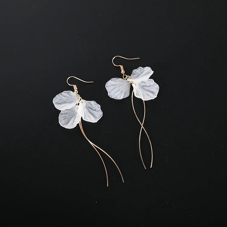 Korean Acrylic Big Flower Tassel Drop Earrings for Women Sweet White Crystal Petals Brincos Wedding Party Jewelry Girl Gift