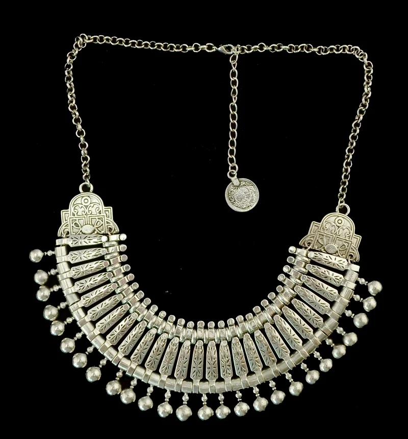 Gypsy Boehmian Hippie Collar Necklaces for Women Big Chunky Tibetan Silver Metal Necklace Festival Turkish Party Jewelry Gift