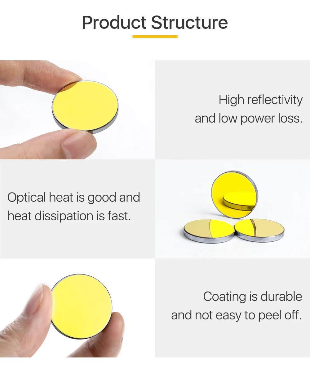 Cloudray Co2 Laser Si Reflective Mirrors for Laser Engraver Gold-Plated Silicon Reflector Lenses Dia. 19 20 25 30 38.1 mm