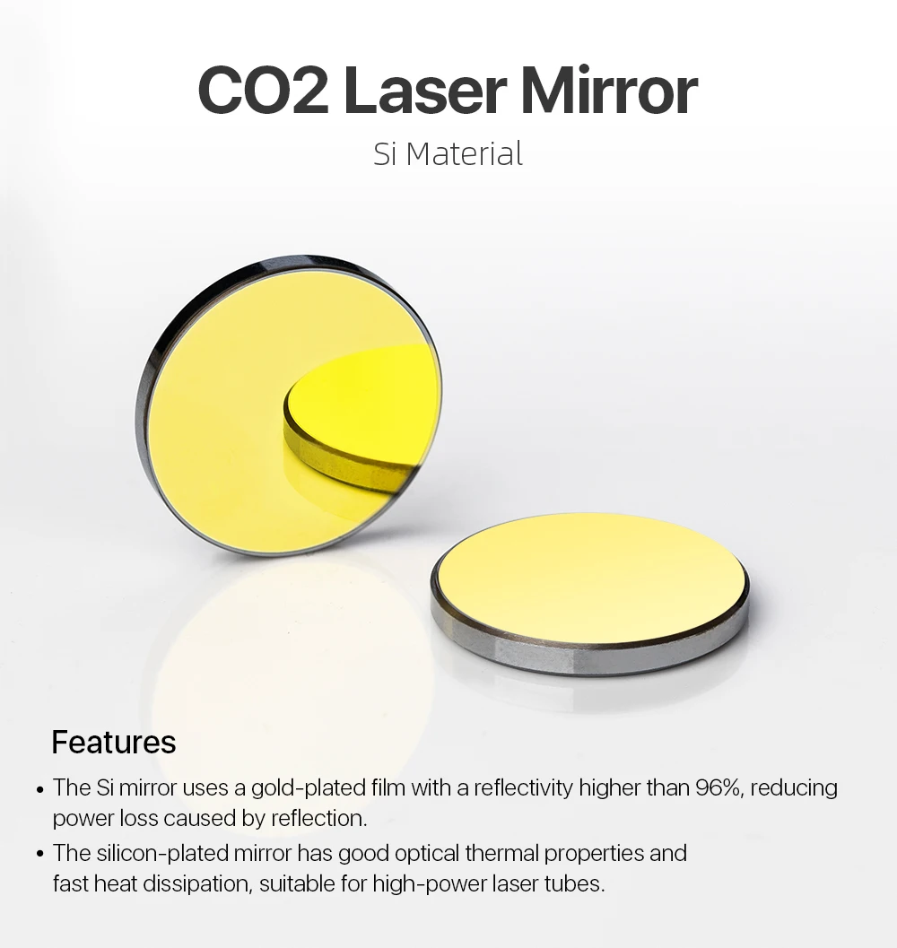 Cloudray Co2 Laser Si Reflective Mirrors for Laser Engraver Gold-Plated Silicon Reflector Lenses Dia. 19 20 25 30 38.1 mm
