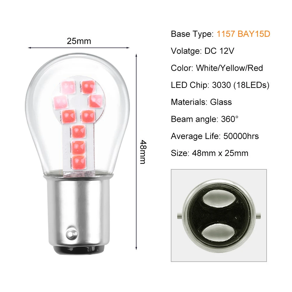 Red Amber White 1156 BA15S P21W LED 1157 BAY15D P21/5W LED Bulb R5W R10W Car Turn Signal Light S25 Auto Brake Light Lamps 12V