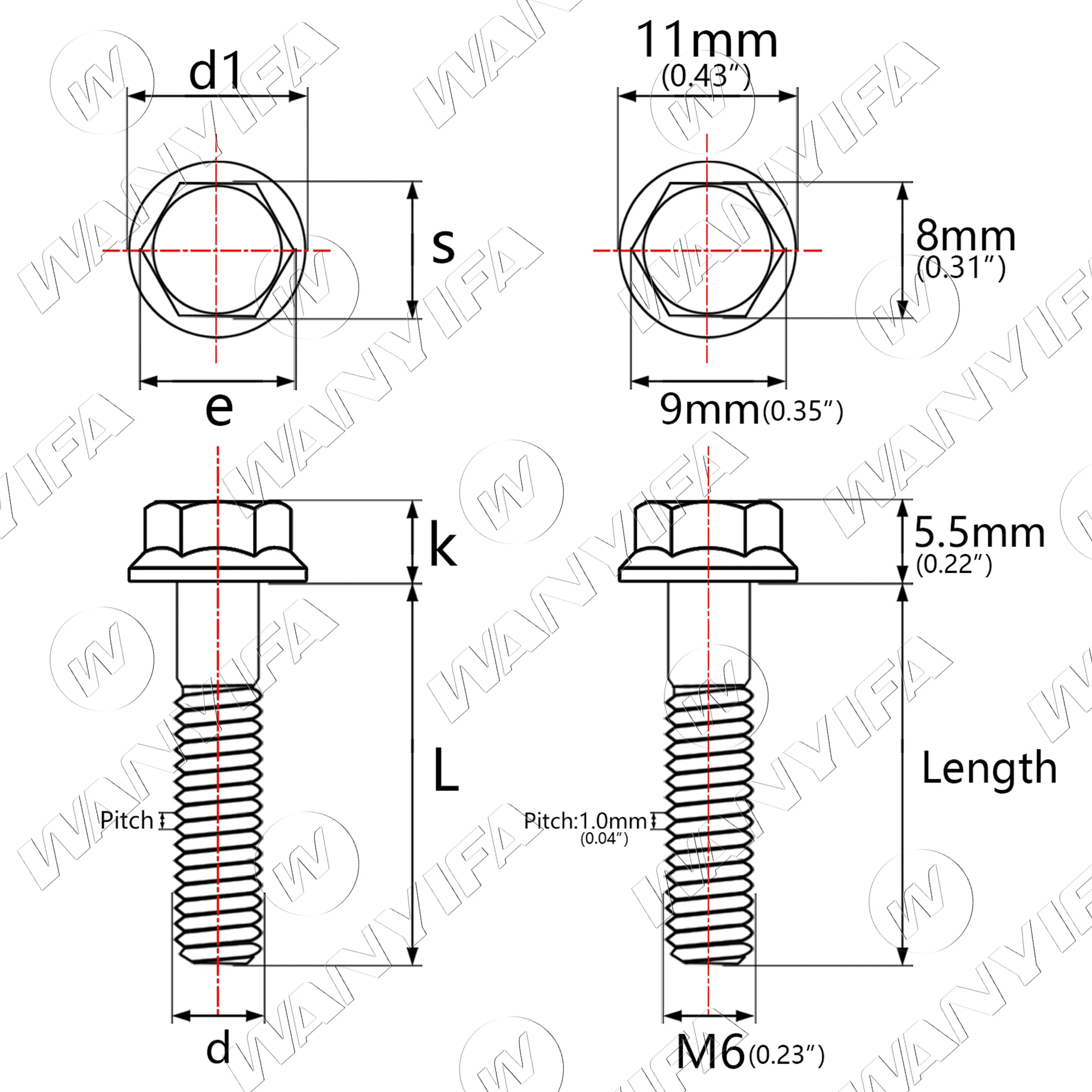 Wanyifa Titanium Bolts M5/M6x10 15 20 25 30 35 40 45 50 55 60 65 70 75 80 90 100mm Small Hex Head Flange Screw for Motorcycle
