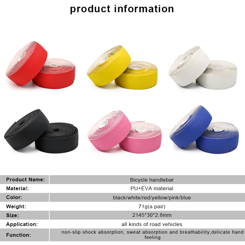 Bike Handlebar Tape Road Bicycle Anti-slip PU EVA Shock Absorption Anti-Vibration Handle Bar Tapes Soft Cycling Wrap End Plug