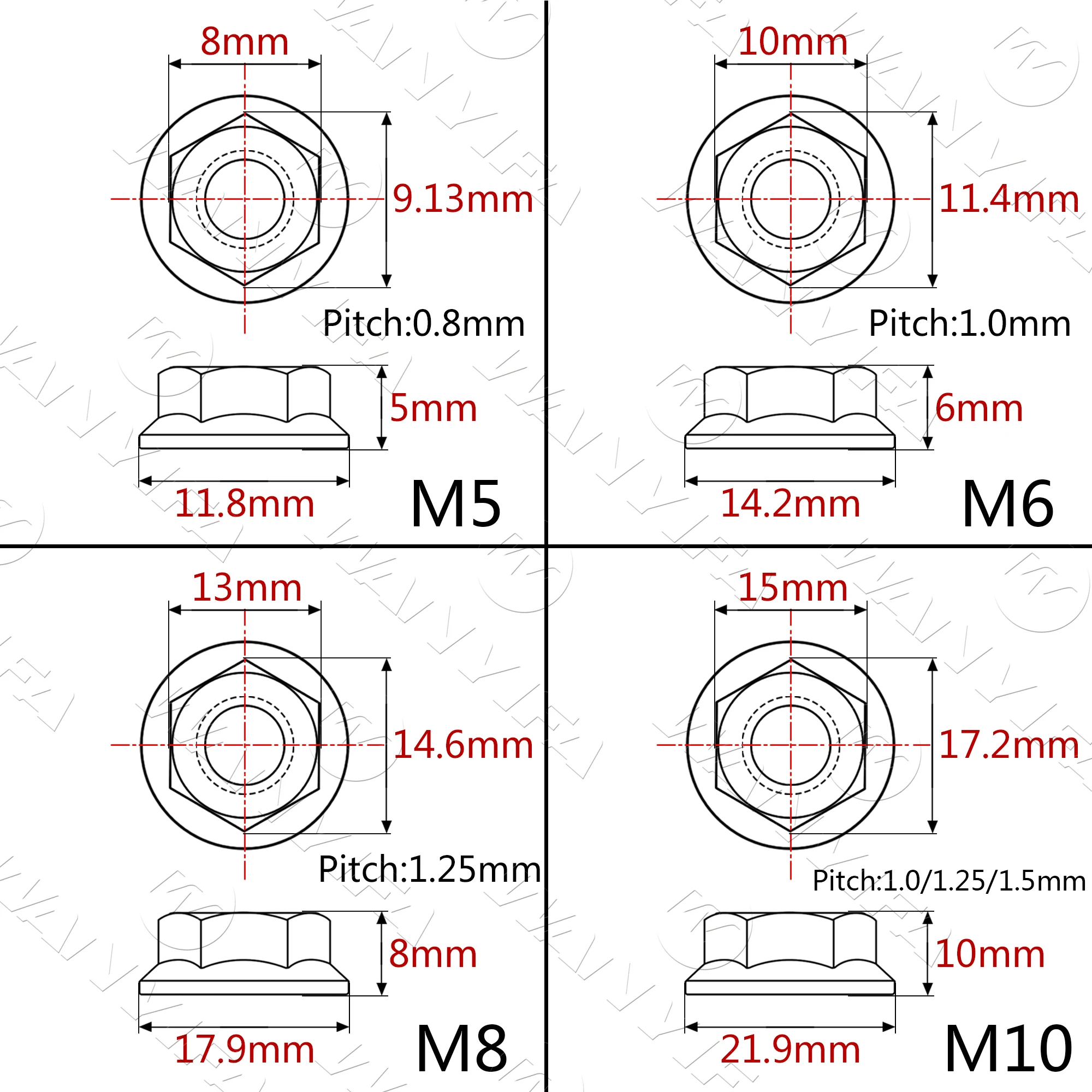 Wanyifa Titanium Nut M5 M6 M8 M10 M12 M14 M16 Flange Nuts for Bicycle Motorcycle Car