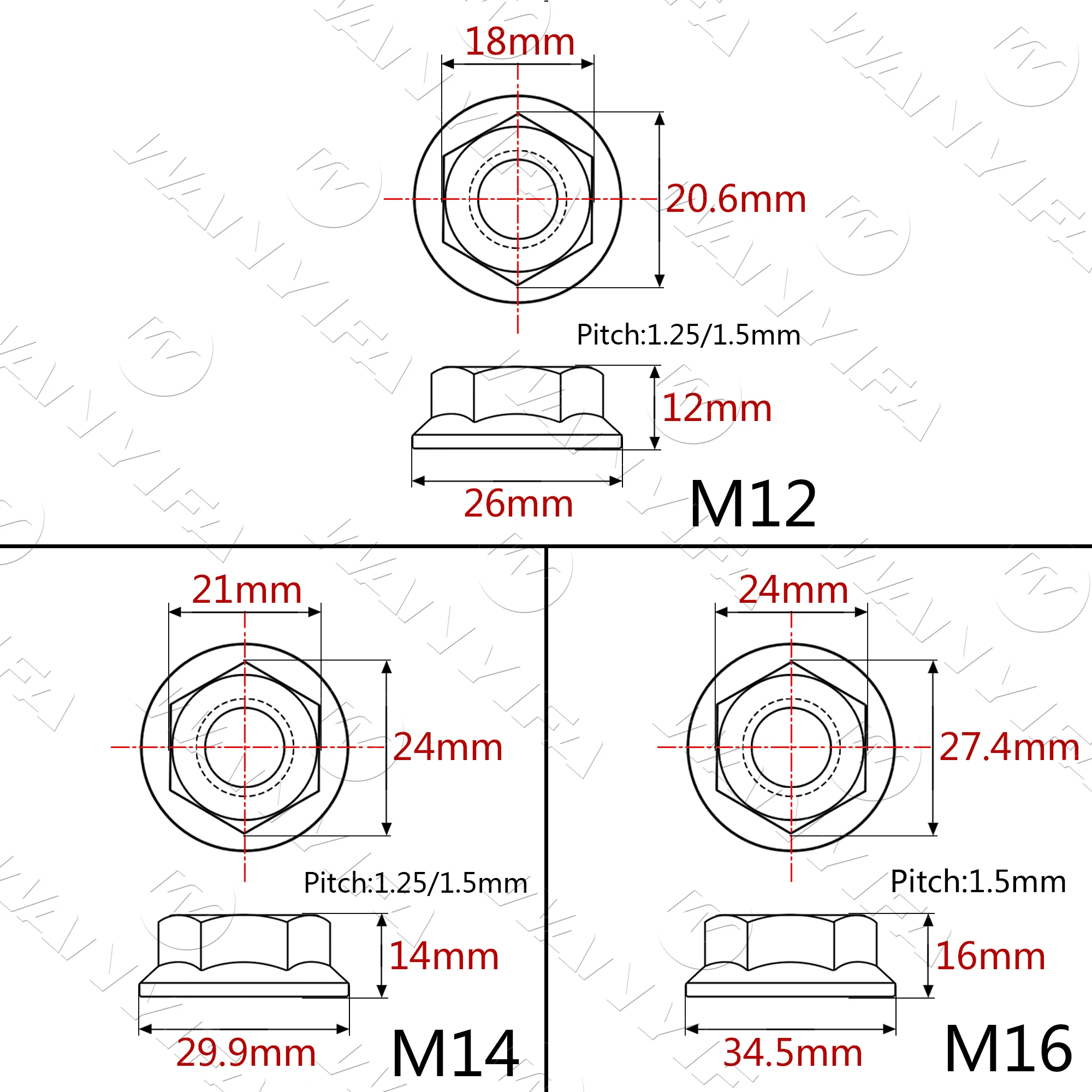 Wanyifa Titanium Nut M5 M6 M8 M10 M12 M14 M16 Flange Nuts for Bicycle Motorcycle Car
