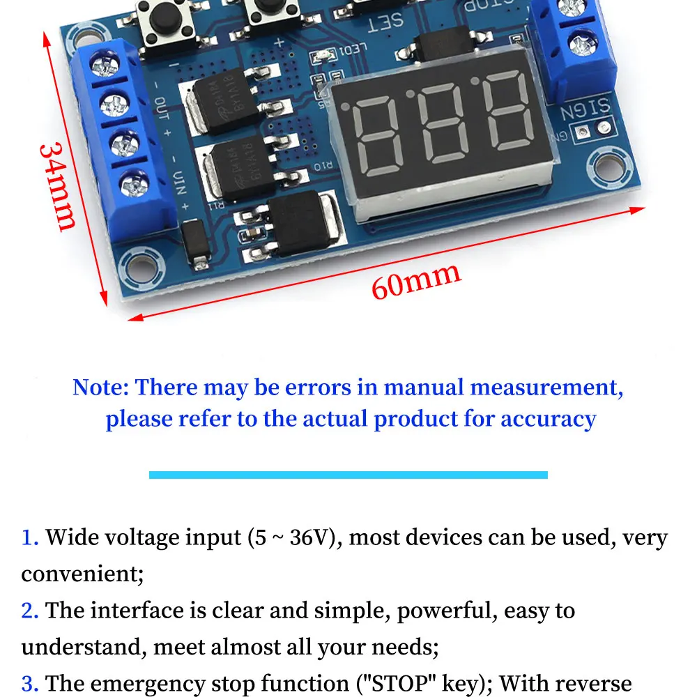 DC 5V ~ 36V Dual MOS LED Digital Time Delay Relay Trigger Cycle Timer Delay Switch Circuit Board Timing Control Module DIY